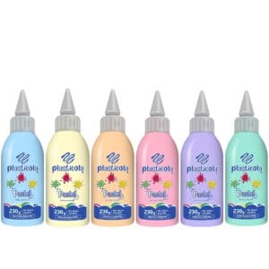 PLASTICOLA® PASTEL SURTIDO12 U (2 c/u amarillo-verde-naranja-celeste-lila-rosa)